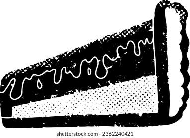 Un pedazo de pastel. Linocut, gráficos, rústico. La textura vieja de Shabby. Elemento negro vector para el diseño