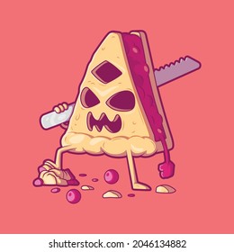 Piece of Pie monster character vector illustration. Food, Halloween, funny design concept.