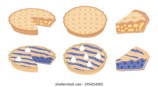Stück Kuchenset Illustration, Vektorgrafik, flach, einzeln auf weißem Hintergrund. Pie-Symbol-Set
