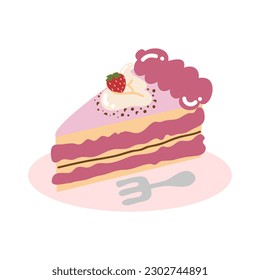Piece Of Pink Valentine Cake Element Illustration. Element for stickers, congratulations, scrapbooking, invitations, planners. Vector illustration
