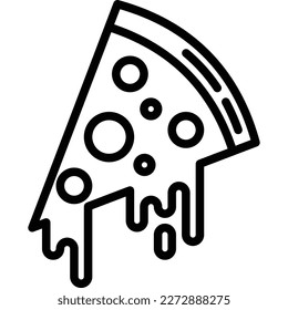 A piece of pizza with flowing down cheese. Thin line icon of fast food. Modern vector illustration.