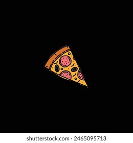A piece of pizza hand-drawn. Vector illustration. Hand drawn, not AI