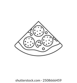 Pedaço de ícone de pizza em estilo plano. Ilustração do vetor alimentar da fatia de Pepperoni no fundo isolado. Pizzaria assina conceito de negócios.