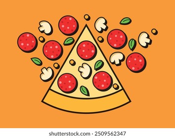 Pedaço de ícone de pizza em estilo plano. Ilustração do vetor alimentar da fatia de Pepperoni no fundo isolado. Pizzaria assina conceito de negócios.