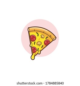 Piece of Pizza with Melted Cheese Vector Cartoon Isolated - Foods and Drinks Illustration Cartoon Style.