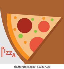 Piece of pizza on the dish. Vector illustration. Flat style.