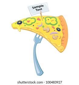 A piece of pizza on a fork, vector illustration