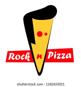 Piece of pizza as a rock star. Vector logo for a rock-n-roll pizzeria.
