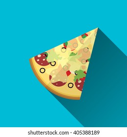 Piece of Pizza sign flat design icon with long shadow, vector