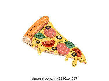 Un trozo de pizza. Ilustración vectorial, comida rápida. Cocina Italiana. Sacar comida. Pida pizza. 