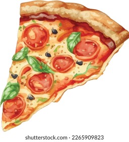 Piece of pizza watercolor drawing vector illustration