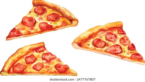 pedazo de pizza acuarela dibujo Ilustración vectorial