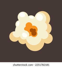 Piece of popcorn vector illustration. Salty or sweet snack from corn or souffle for watching movies isolated on brown background. Food, cinema concept