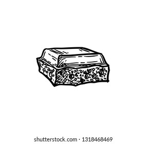 Piece of porous white chocolate. Ink sketch isolated. Hand drawn vector illustration. Retro style. 