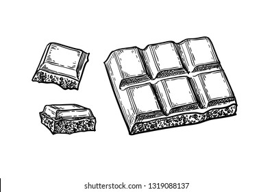 Piece of porous white chocolate. Ink sketch isolated. Hand drawn vector illustration. Retro style. 