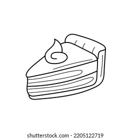 Pieza de tarta de calabaza. Libro de Colores para niños. Esquema sobre un fondo blanco. Ilustración del vector