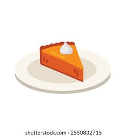 Piece of pumpkin pie on a plate icon, Flat vector illustration