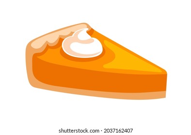 Piece of pumpkin pie. Slice of carrot cake with whipped cream. Traditional Thanksgiving treat. Classic autumn dish. Hand-drawn vector illustration.