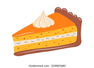 A piece of pumpkin pie tasty sweet dessert. vector illustration