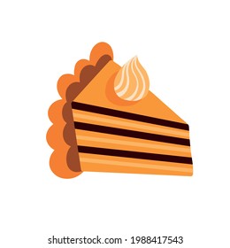 A piece of pumpkin pie . Traditional American homemade pumpkin pie with whipped cream. Vector illustration