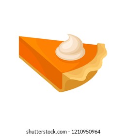 Piece of pumpkin pie, traditional Thanksgiving food vector Illustration on a white background