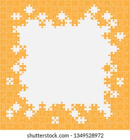 Piece puzzle background, banner, blank. Vector jigsaw section template isolated. Background with puzzle mosaic, details, tiles, parts. Square outline pattern jigsaw. Game group detail.