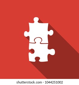 Piece of puzzle icon isolated with long shadow. Modern flat, business, marketing, finance, internet concept. Flat design. Vector Illustration