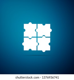 Piece of puzzle icon isolated on blue background. Business, marketing, finance, template, layout, infographics, internet concept. Flat design. Vector Illustration
