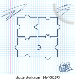Piece of puzzle line sketch icon isolated on white background. Business, marketing, finance, template, layout, infographics, internet concept. Vector Illustration