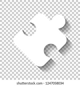 Piece of puzzle, sign of logic, simple icon. White icon with shadow on transparent background