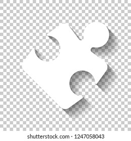 Piece of puzzle, sign of logic, simple icon. White icon with shadow on transparent background