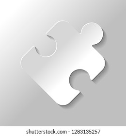 Piece of puzzle, sign of logic, simple icon. Paper style with shadow on gray background