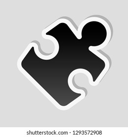 Piece of puzzle, sign of logic, simple icon. Sticker style with white border and simple shadow on gray background