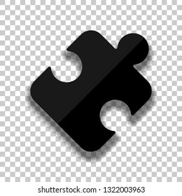 Piece of puzzle, sign of logic, simple icon. Black glass icon with soft shadow on transparent background
