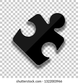 Piece of puzzle, sign of logic, simple icon. Black glass icon with soft shadow on transparent background