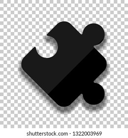 Piece of puzzle, sign of logic, simple icon. Black glass icon with soft shadow on transparent background