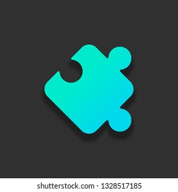 Piece of puzzle, sign of logic, simple icon. Colorful logo concept with soft shadow on dark background. Icon color of azure ocean
