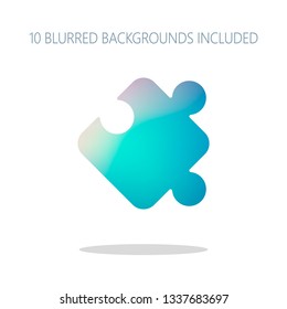 Piece of puzzle, sign of logic, simple icon. Colorful logo concept with simple shadow on white. 10 different blurred backgrounds included