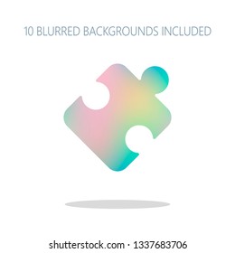 Piece of puzzle, sign of logic, simple icon. Colorful logo concept with simple shadow on white. 10 different blurred backgrounds included