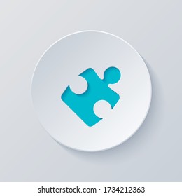 Piece of puzzle, sign of logic, simple icon. Cut circle with gray and blue layers. Paper style