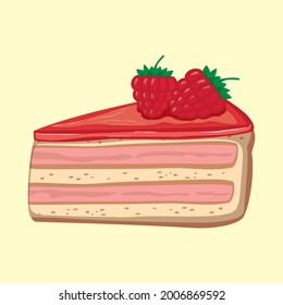 Piece of raspberry cake, cartoon style, sweets and desserts concept, vector illustration, flat design.