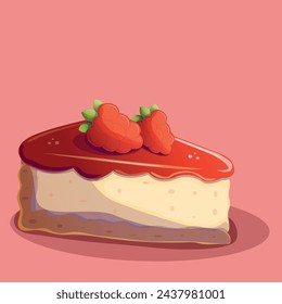  A piece of raspberry cheesecake with fruit filling. Isolated vector illustration.