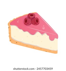 A piece of raspberry cheesecake a white background. National Cheesecake Day.