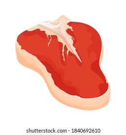 Piece of raw fresh steak isolated on white background. Meat, element clipart, food, product. Object in flat style, colorful.