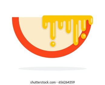 A piece of red apple with honey vector flat material design isolated on white