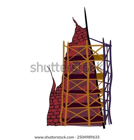 piece of red brick wall with scaffolding. restoration element for animation poster design
