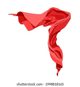 a piece of red fabric fluttering in the wind, a scarf, a drapery for decoration, a color vector illustration isolated on a white background in a cartoon and flat design