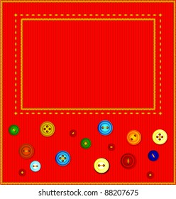 A piece of red velvet embroidered with gold thread. It colored buttons. Vector background frame.