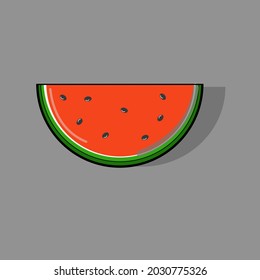 A piece of red watermelon with seeds.  Vector illustration.