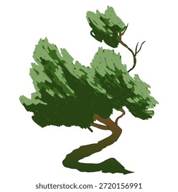 Esta pieza representa "Resiliencia y Adaptación". El tronco nudoso y el dosel inclinado cuentan la historia de un árbol formado por poderosas fuerzas naturales. Capta la belleza accidentada de la supervivencia, mezclando las influencias estéticas tradicionales asiáticas con las técnicas digitales modernas.